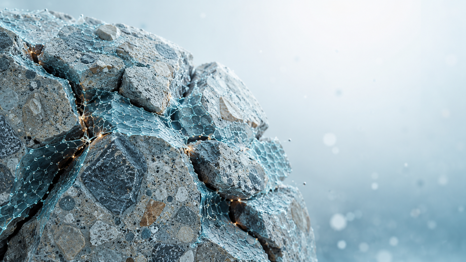 Reduced graphene oxide nanosheets dispersed in a dense cement matrix, bridging microcracks and refining pore structure