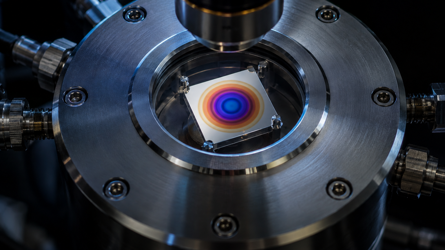 In-situ optical microscopy of thermally growing oxide films on a metal surface, showing progressive temper colours